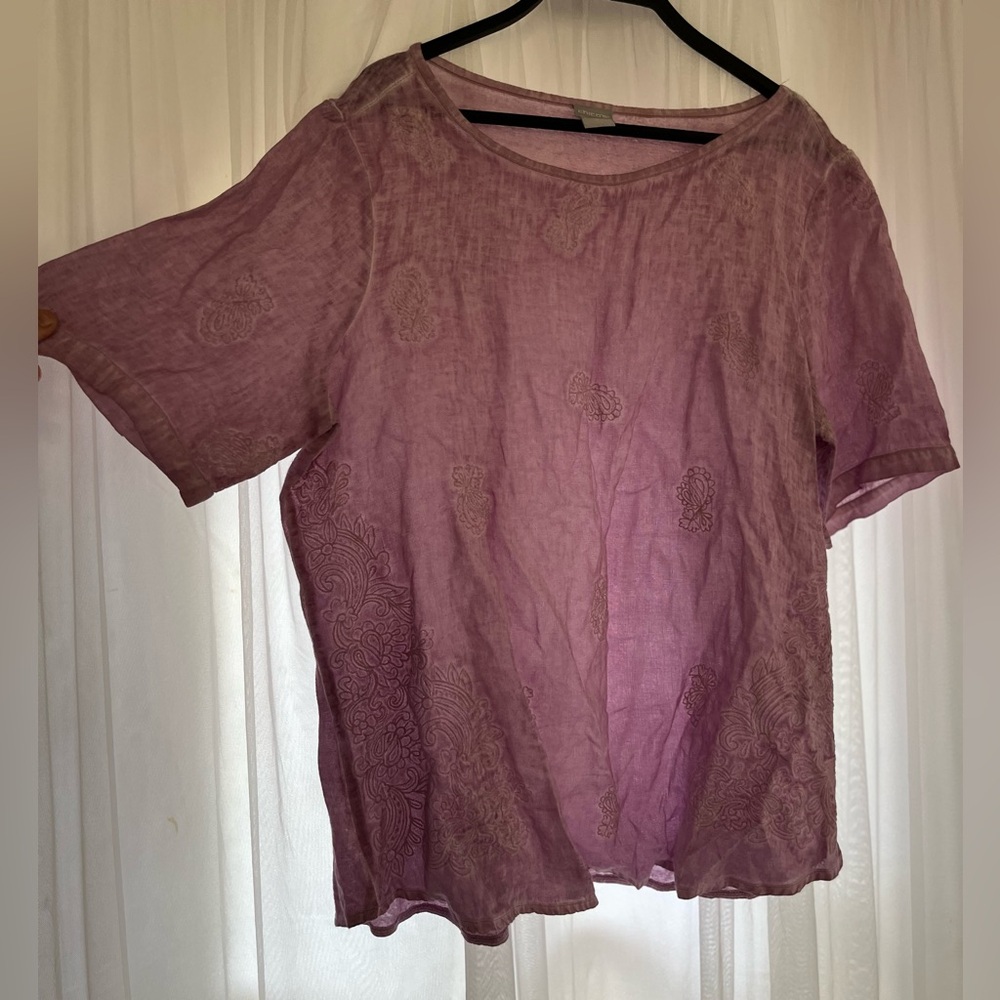 Women’s Natural 100% Linen Chico Blouse Embroidered Size large  12/14